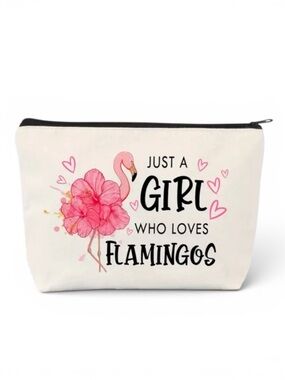 NWT Flamingo Makeup Bag Canvas Cosmetic Pouch Zipper Travel Pink Gift